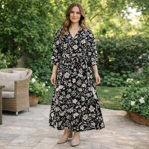 Harlow & Rose Black White Floral Faux Wrap Maxi Dress Size S